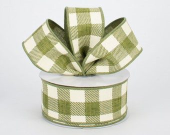 Wired Ribbon - Spring Ribbon - Green Check Ribbon - Garden Ribbon - Summer Ribbon - Basket Ribbon- Floral Ribbon