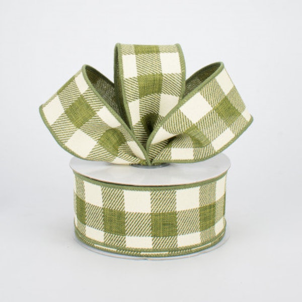 Wired Ribbon - Spring Ribbon - Green Check Ribbon - Garden Ribbon - Summer Ribbon - Basket Ribbon- Floral Ribbon