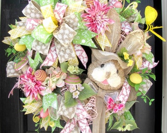 Easter Wreath -Bunny Wreath- Deco Mesh Wreath- Front Door Wreaths- Spring Wreath