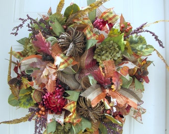 Fall Pumpkin Wreath- Autumn Wreath- Thanksgiving Deco Mesh Wreath- Front Door Wreath