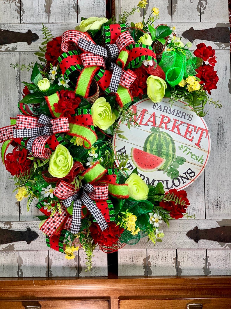 XL Watermelon Grapevine Wreath Grapevine Summer Wreath for front door Everyday Wreath Floral wreath afbeelding 10