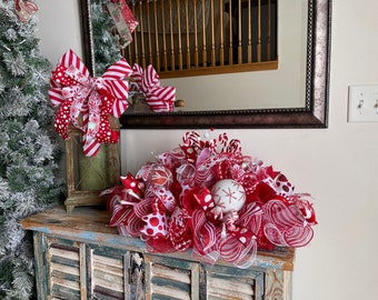 Christmas Centerpiece, Holiday Table Centerpiece, Candy Cane Decor, Christmas Table Centerpiece, Holiday Decor