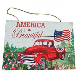 America the Beautiful Sign, 4th of July Sign, Patriotic Sign, Summer Home Decor, Craft and  Wreath Supplies 12 X 8 (Square)