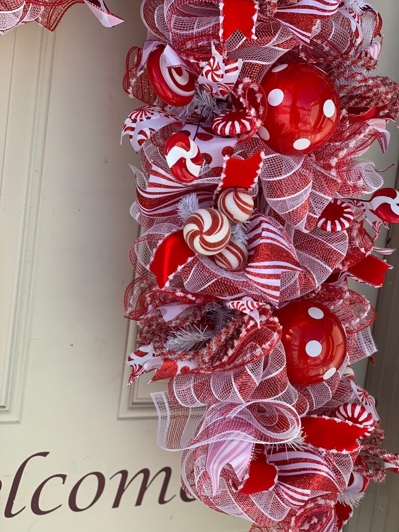 Candy Cane Christmas Wreath Red and White Wreath Christmas | Etsy