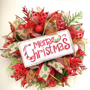 Deluxe Merry Christmas Burlap Holidays Indoor Outdoor Deco Mesh Seasonal Wreath!