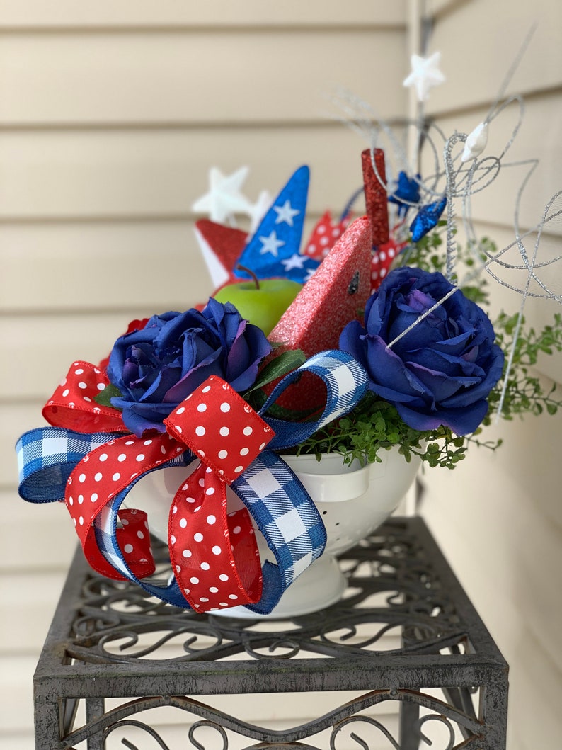 4th of July Centerpiece Patriotic Centerpiece Patriotic Floral Arrangement Summer Picnic Centerpiece image 6