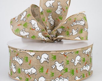 Wired Ribbon - Spring Ribbon - Easter Ribbon - Carrot Ribbon -  Basket Ribbon- Floral Ribbon