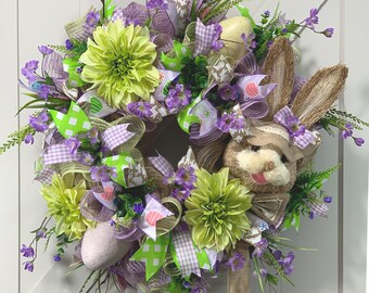 Easter Wreath -Bunny Wreath- Deco Mesh Wreath- Front Door Wreaths- Spring Wreath
