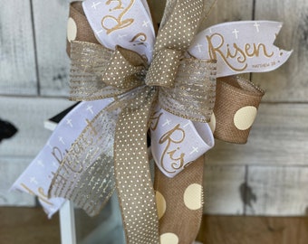 Easter Bow, He is Risen Easter Bow, Easter Decor, Easter Lantern Topper, Wreath bow, Easter Basket Bow, Easter Wreath Bow