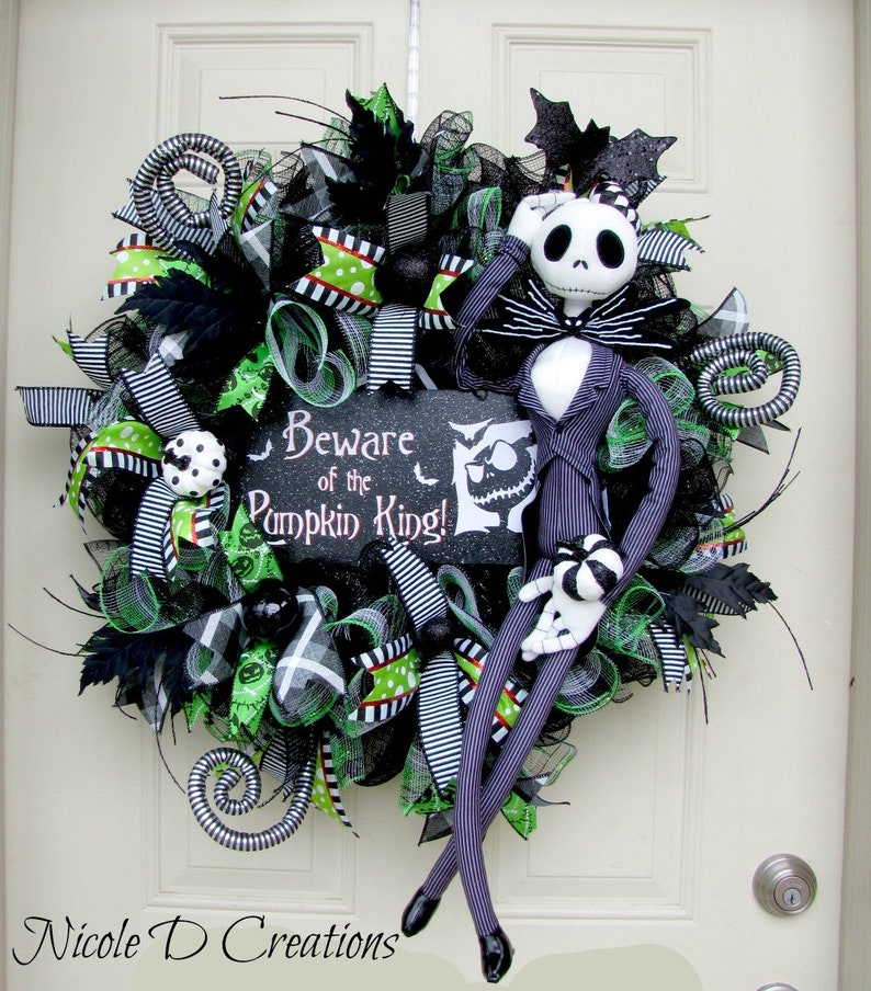 Halloween Wreath Jack Skellington Wreath Front Door Decor Etsy