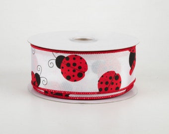 Wired Ribbon - Spring Ribbon - Lady Bug Ribbon - Garden Ribbon - Summer Ribbon - Basket Ribbon- Floral Ribbon