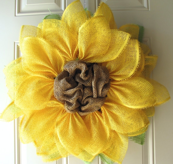 Yellow Sunflower Wreath - Paper Mesh Indoor Summer Decor