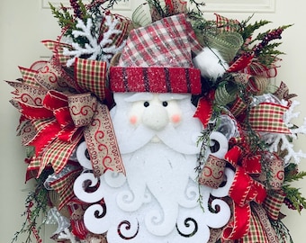 Santa Rustic Christmas Wreath- Christmas Wreath- Holiday Wreath- Rustic Wreath-Santa Wreath- Deco Mesh Wreath- Front Door Wreath