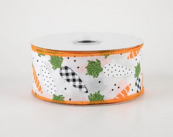 Wired Ribbon - Spring Ribbon - Easter Ribbon - Carrot Ribbon -  Basket Ribbon- Floral Ribbon