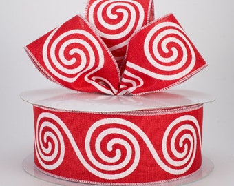 Red Valentine Ribbon-  Ribbon - Christmas Ribbon - Wire Ribbon - Red and White Ribbon- Floral Ribbon