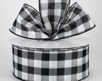 Wired Ribbon - Spring Ribbon - Black and White Check Ribbon - Garden Ribbon - Farmhouse Ribbon - Basket Ribbon- Floral Ribbon