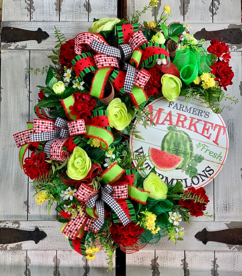 XL Watermelon Grapevine Wreath Grapevine Summer Wreath for front door Everyday Wreath Floral wreath afbeelding 1