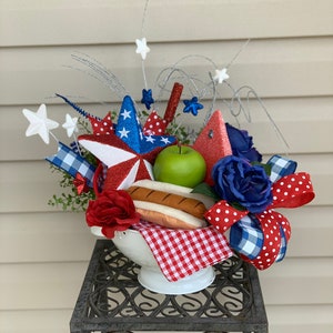 4th of July Centerpiece Patriotic Centerpiece Patriotic Floral Arrangement Summer Picnic Centerpiece image 9