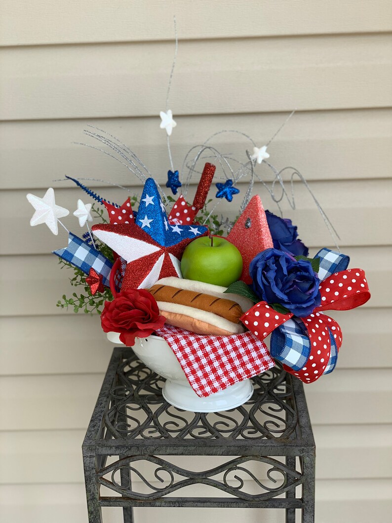 4th of July Centerpiece Patriotic Centerpiece Patriotic Floral Arrangement Summer Picnic Centerpiece image 9