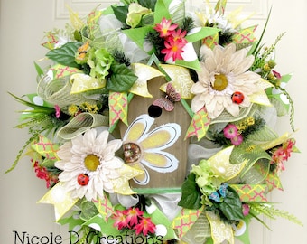 Sunflower Wreath- Birdhouse Wreath- Spring Wreath-  Summer Wreath- Front Door Wreath
