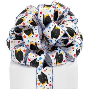Graduation Ribbon - Graduation Cap Ribbon - Wired Ribbon - Spring Ribbon -Basket Ribbon-  Floral Ribbon