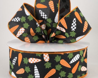 Wired Ribbon - Spring Ribbon - Easter Ribbon - Carrot Ribbon -  Basket Ribbon- Floral Ribbon