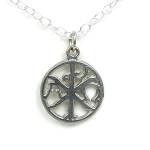 Chi Rho Necklace  - Christogram - Monogram of Christ and Crest of Christians - Handcrafted Pewter Made in USA - Christian Jewelry Chi-Rho