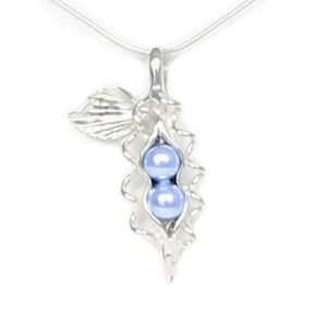How Many Peas in You Pod? Two Blue Peas Necklace - Sterling Silver & Swarovski Pearl Pea Pod Necklace Gift Boxed with Story Card Made in USA