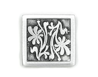 Wildflowers Pin Square - Gift Packaged - Magnetic Back Closure No holes in Clothes - Handcrafted Pewter Made in USA - Antique Finished