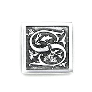 Antique Finished Letter S Initial Pin with Magnetic Back Closure - Gift Packaged -No holes in Clothes -Pewter USA Monogram Name Personalized