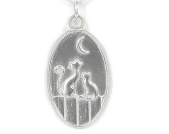 Add Photos to Jewelry - Necklace with Digital Album Sterling Silver Mother Cat and 1 Kitten on Fence -holds 16 photos- Create a family book