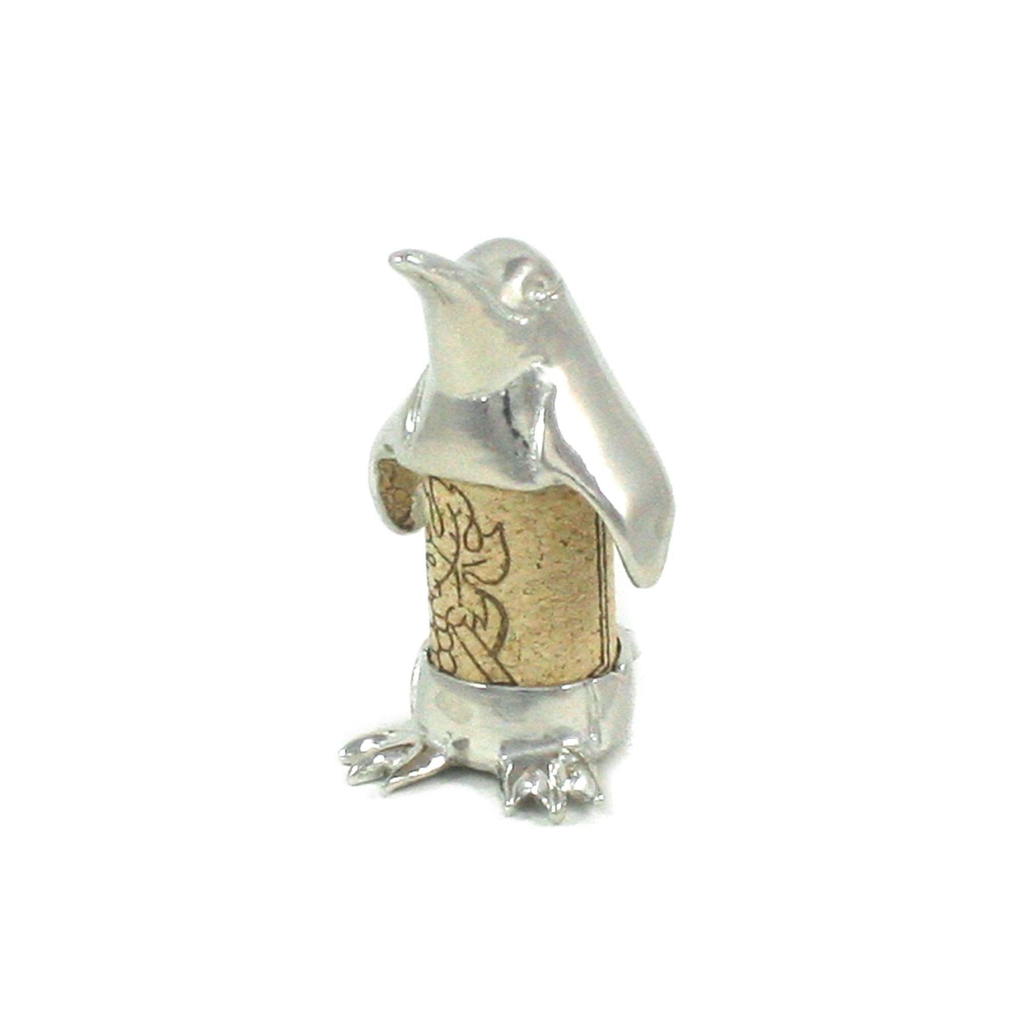 Handcrafted Pewter Made in USA Gift Boxed with Story Card Penguin Sculpture Displays Your Wine Cork 