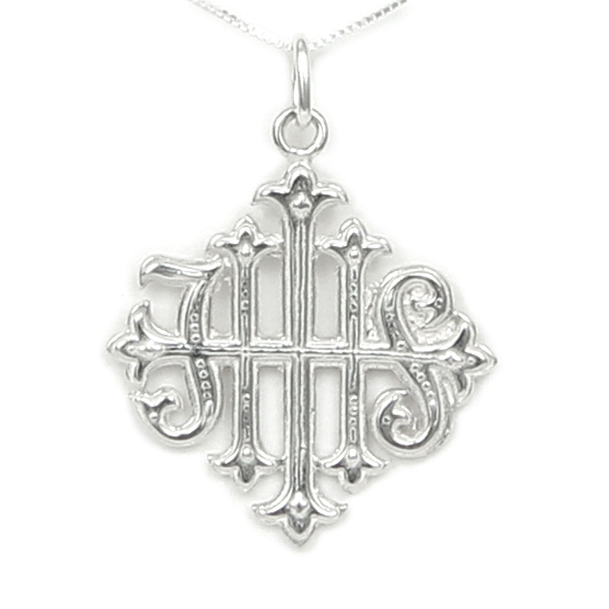 Pendentif Croix En Argent Avec IHS Et Cœurs - Jésus Sauveur De L'Humanité - Occasion (Terni)