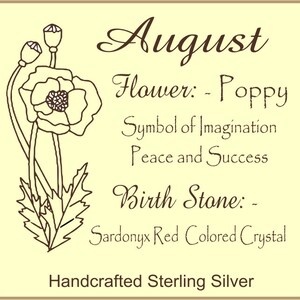 August Flower Poppy Necklace with Birthstone Colored Sardonyx Red Crystal Gift Boxed with Story Card Sterling Silver Made in USA image 2