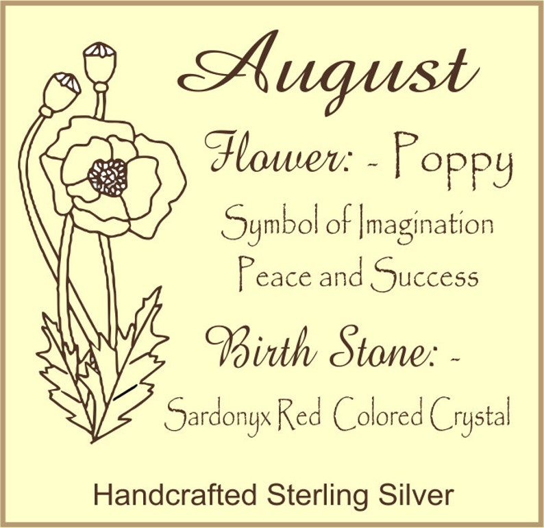 August Flower Poppy Necklace with Birthstone Colored Sardonyx Red Crystal Gift Boxed with Story Card Sterling Silver Made in USA image 2