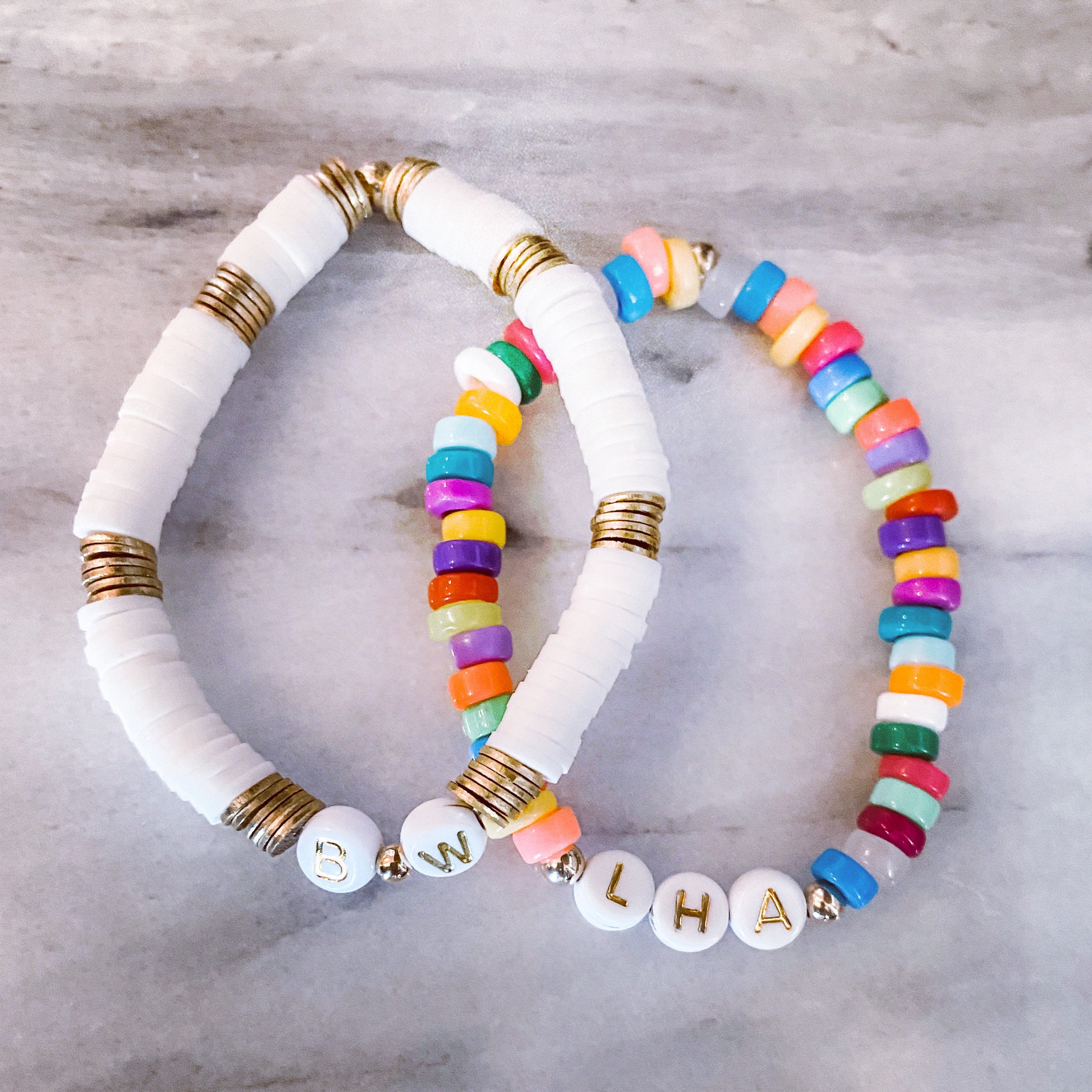 Heishi clay bead bracelet. Custom order. Charm bracelet. Etsy