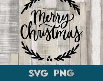 Merry Christmas Wreath SVG PNG: Holiday Shirt Decal (Digital Download)