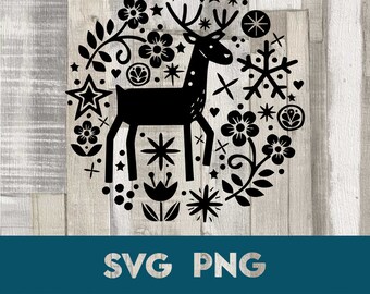 Christmas Reindeer SVG: Holiday Floral Deer Clipart (Digital Download)