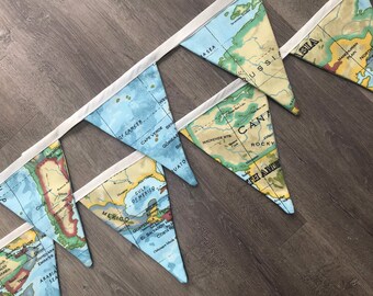 11 Flag Map Bunting // World // Travel // Vintage - Azure