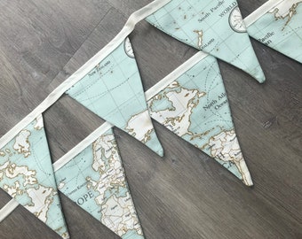 11 Flag Map Bunting // World // Travel // Vintage - Duck Egg