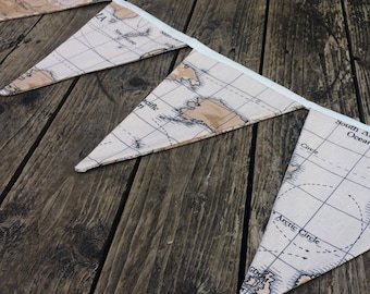 10 Flag Map Bunting // World // Travel // Vintage - Beige