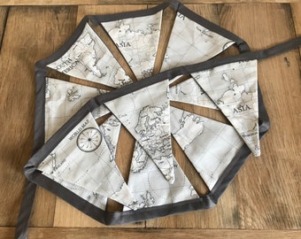 11 Flag Map Bunting // World // Travel // Vintage - Grey