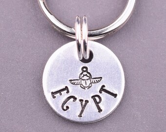 Tiny Cat Tag with an Egyptian Scarab Beetle, Personalized Dynastic Cat Id Tag, Small Dog Tags for Dogs, Small Pet Id Tag