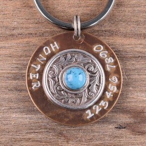 Wild Wood Pet ID Tag - Personalized Dog Tags for Dogs - Unique Dog Tag - Custom Cat Tag - Bridle Tag - Hand Stamped Natural Brass Pet Tag