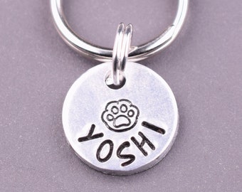 Tiny Cat Id Tag, Cute Cat Paw Print Cat Tag, Personalized Small Cat Name Tag, Cute Kitten Tag, Custom Cat Collar Tag, Small Pet Id Tag