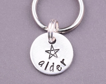 Tiny Pentagram Dog Tag Personalized with a Pagan Star and Your Dog's Name and Id, Wicca Cat Id Tag, Small Dog Tags, Hand Stamped Pet Id Tag