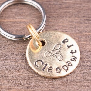 Extra Small Custom Pet Id Tag, Elegant Cat Tag with a Scroll Design, Hand Stamped Metal Dog Tag, Mini Dog Id Tag, Cute Tag for Kitten