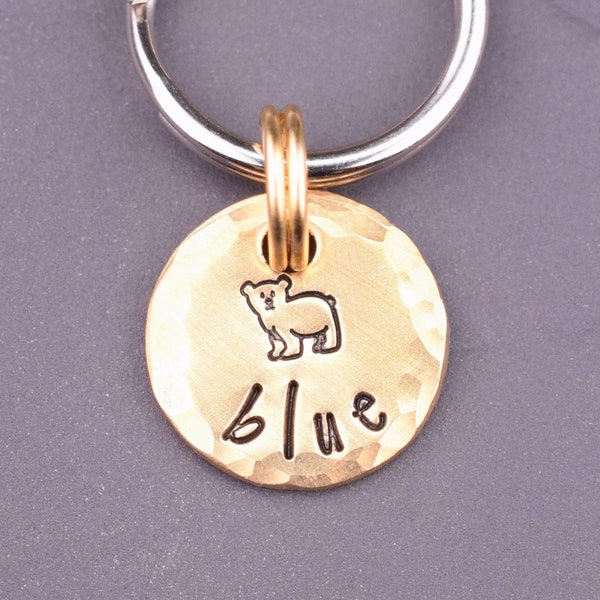 Tiny Pet Tag Personalized with a Cute Bear and Your Dog's Name and Id, Cat Id Tag for Collar, Hand Stamped Tiny Bear Dog Tag, xs Dog Breed