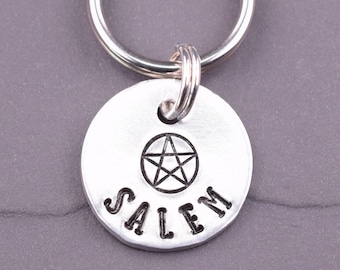 Extra Small Cat Tag with a Pentagram Star, Small Witches Dog Name Tag, Wiccan Cat Tag, Dog Tags for Dogs, Kitten Tag, Mini Dog Id Tag