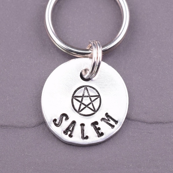 Extra Small Cat Tag with a Pentagram Star, Small Witches Dog Name Tag, Wiccan Cat Tag, Dog Tags for Dogs, Kitten Tag, Mini Dog Id Tag